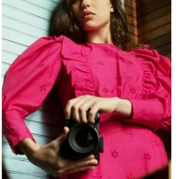 Zara Pink Eyelet Embroidered Midi Dress, Size Small NEW WITH TAG! - Picture 9 of 15